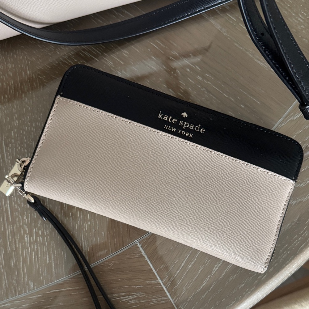 Kate Spade Black White Tan Leather Satchel Purse with Wallet - Picture 4 of 9